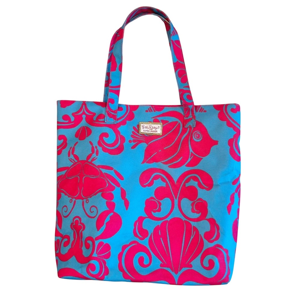 Lilly‎ Pulitzer for Estee Lauder Tote Bag Blue Pink Crab Fish Shell Beach Bag